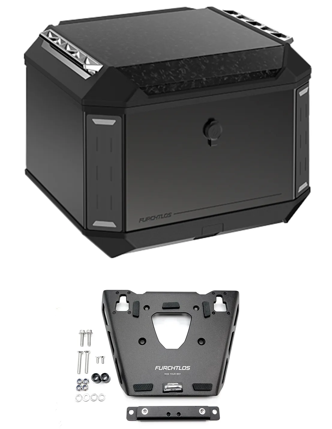 Furchtlos RANGER ADV Aluminium Topcase 50 Liter anthrazit-schwarz Set - Honda CRF 1100 Africa Twin 2020-24