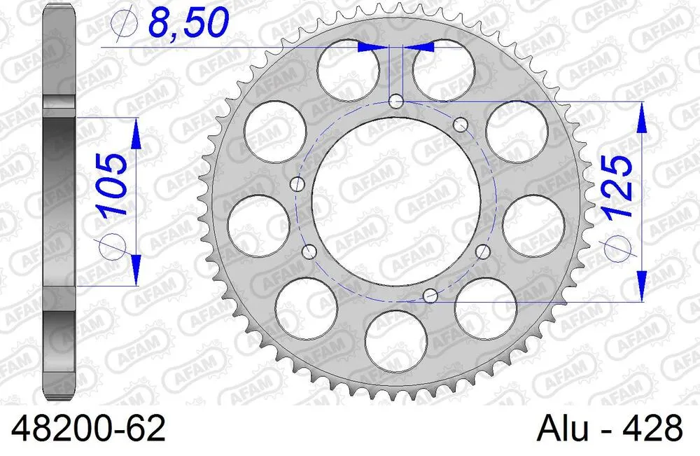 48200-62 AFAM Kettensatz Aluminium 428 MX-G 11x62 - Hm-honda CRE 50 RR Baja 2003-17 - KIT108411