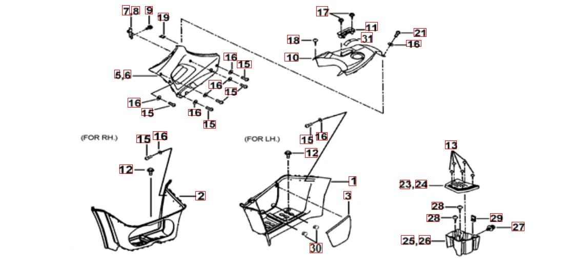 Fussstützen und Tankabdeckung