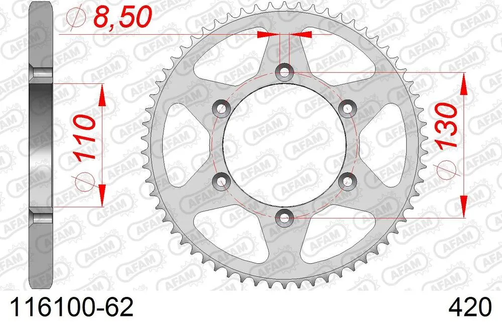 116100-62 AFAM Kettensatz Stahl 420 R1-G 11x62 - CPI 50 Supercross 2006-12 - KIT108061