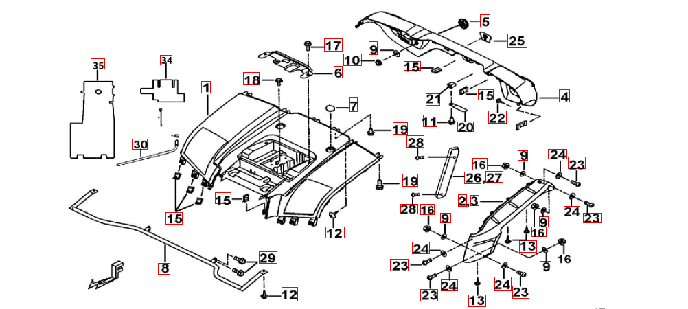 Heckverkleidung schwarz-metallic