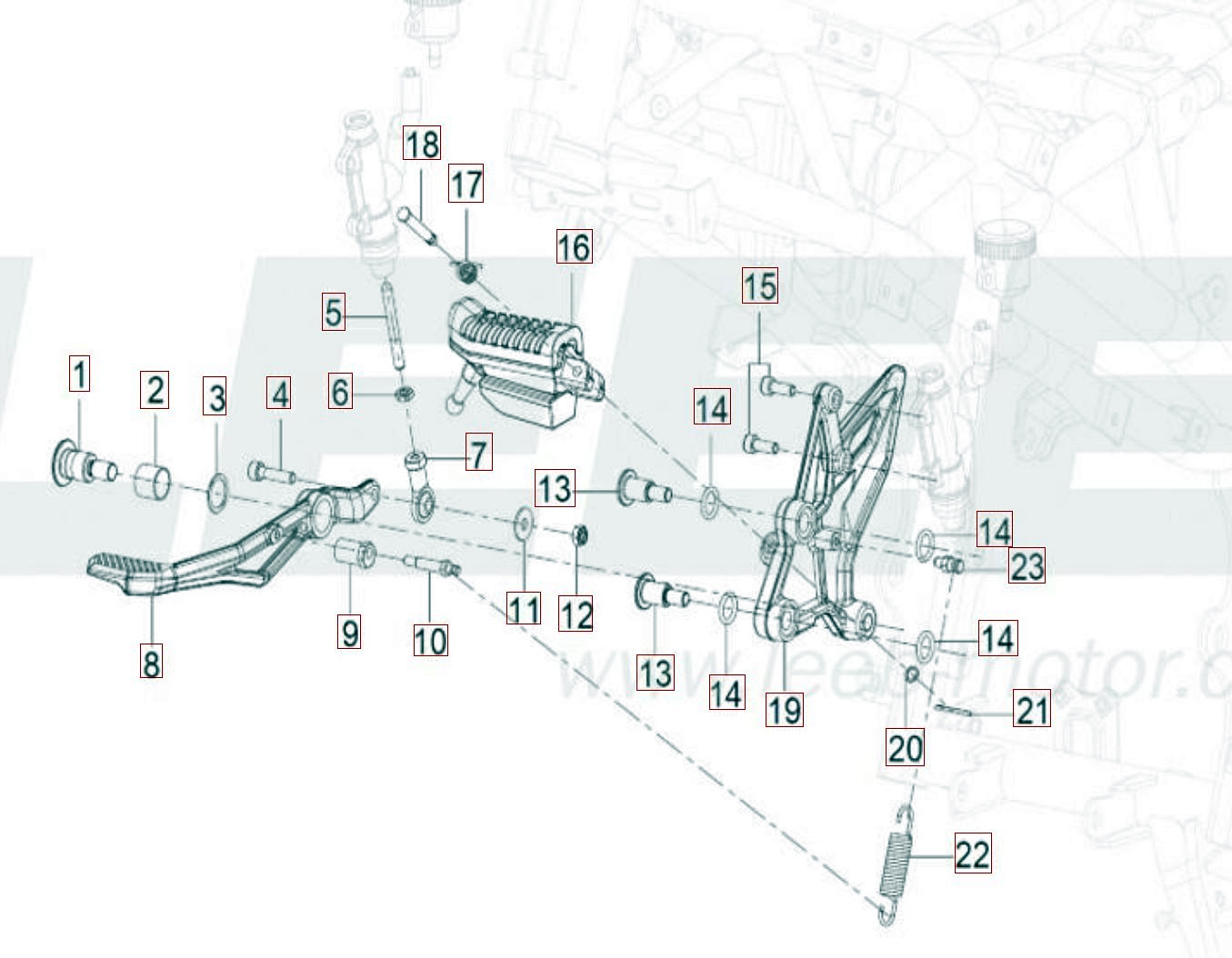 Fußbremshebel - Fußraste vorne rechts