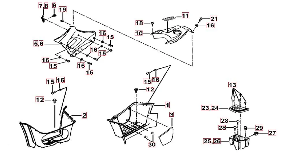 Fußstützen und Tankabdeckung Fußstützen und Tankabdeckung