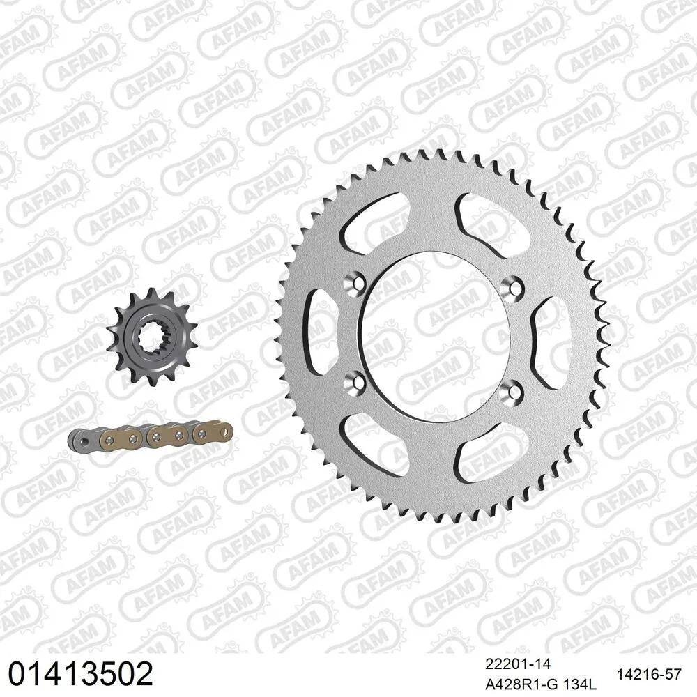 01413502 AFAM Kettensatz Stahl 428 R1-G 14x57 - Suzuki DR-Z 125 L 2003-20 - 01413502