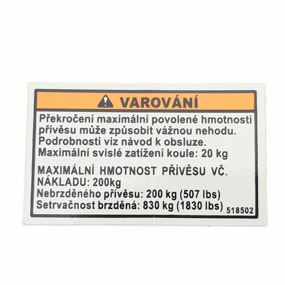 TGB LABEL, TOWING CAPACITY - 518502