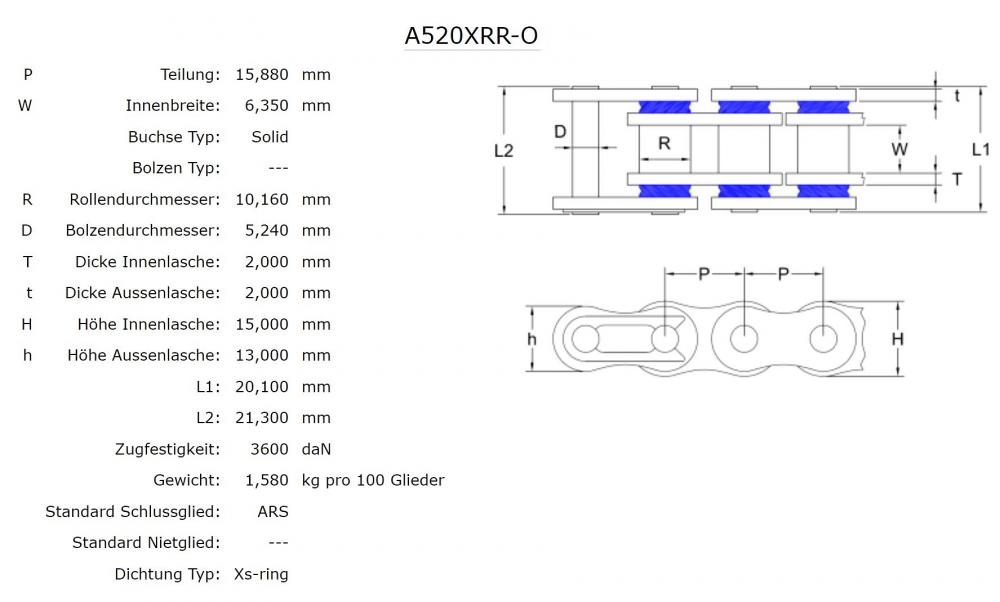 AFAM Kette XRR-O 520 XS-Ring orange - 120 Glieder - Clip Schloß - Enduro