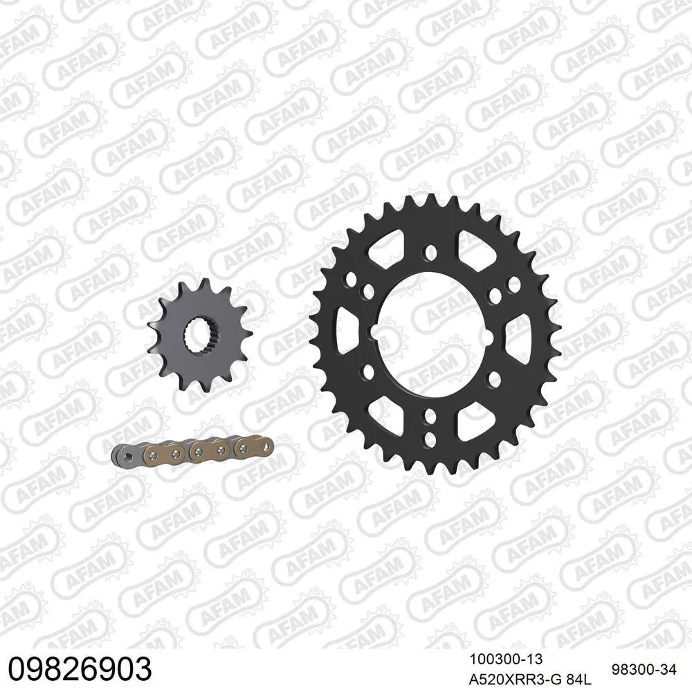 09826903 AFAM Kettensatz Stahl 520 XRR3-G 13x34 - Polaris 250 Trail Boss 1991-93 - 09826903