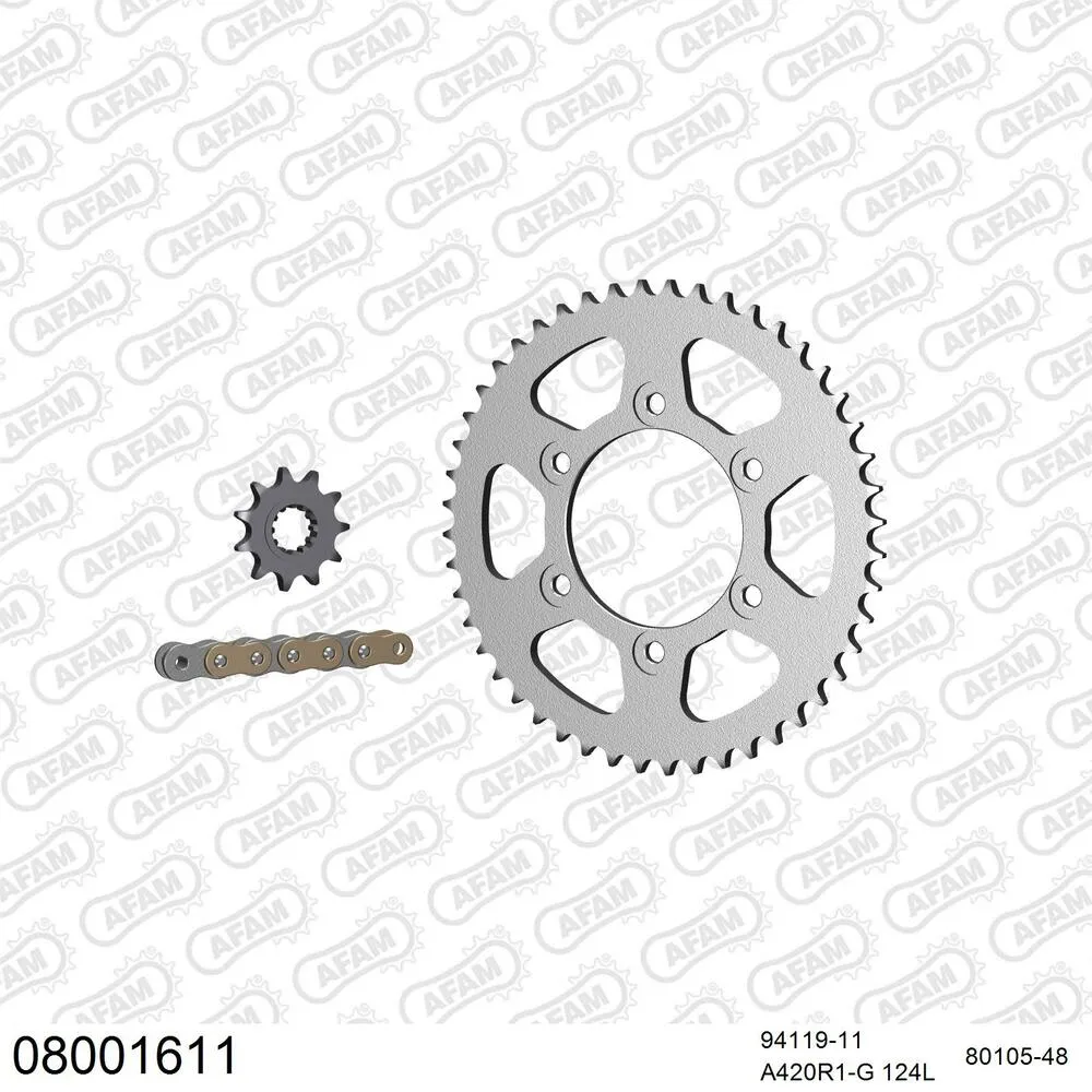 08001611 AFAM Kettensatz Stahl 420 R1-G 11x48 - Rieju 50 Spike 2003-04 - 08001611