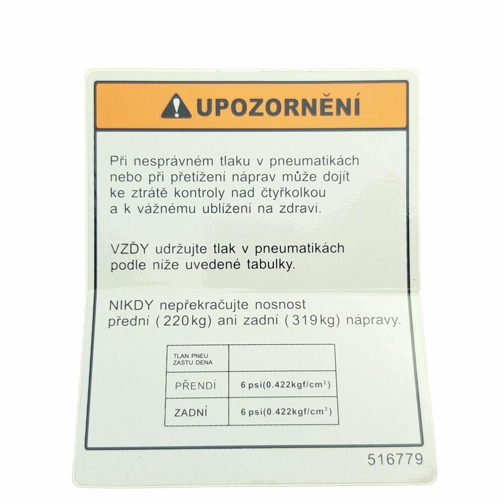 TGB LABEL, TIRE PRESSURE - 516779