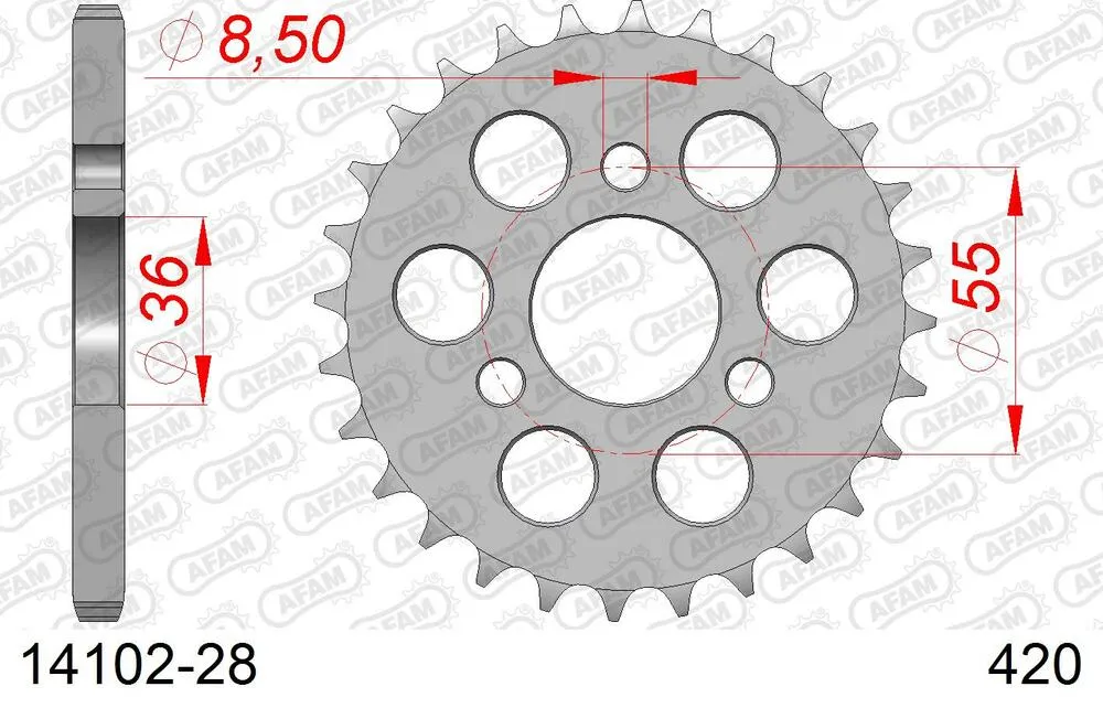 14102-28 AFAM Kettensatz Stahl 420 M 13x28 - Suzuki JR 50 1978-07 - 01401800