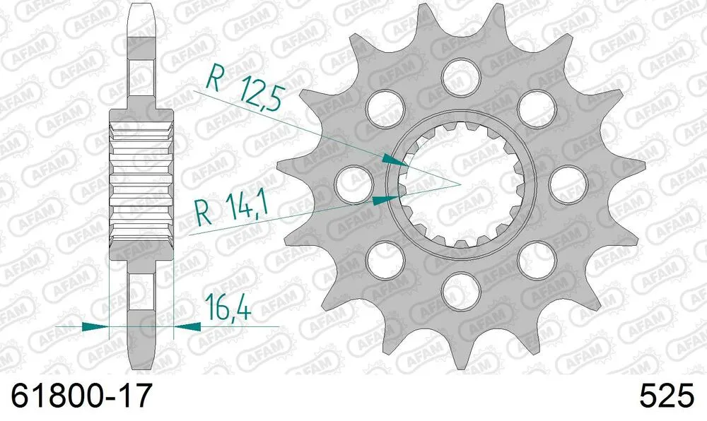 61800-17 AFAM Kettensatz Stahl 525 XHR3-G 17x42 - KTM 950 Adventure 2002-20 - KIT105991