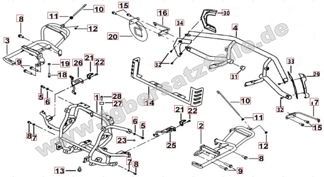 Sturzbügel vorne und hinten - Fußstützen