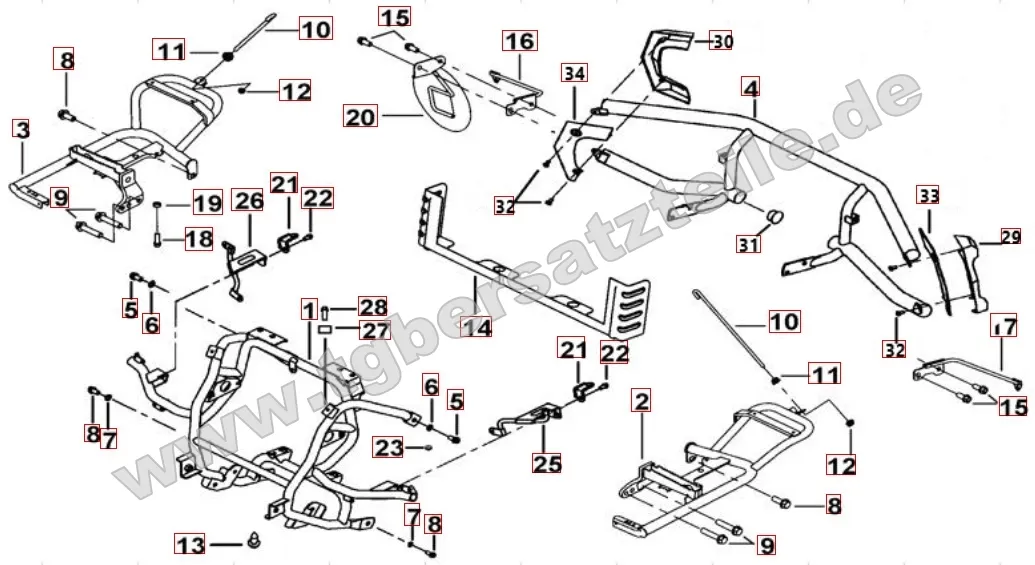 Sturzbügel vorne und hinten - Fußstützen