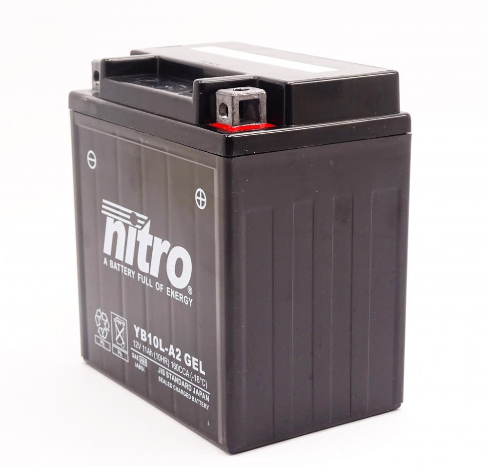 Nitro NB10L-A2 SLA GEL AGM Batterie 12V 11AH - Einbaufertig (YB10L-A2 YB10L-B2)