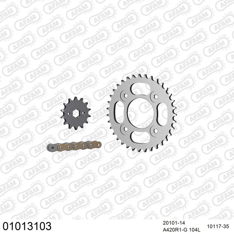 01013103 AFAM Kettensatz Stahl 420 R1-G 14x35 - Honda ANF 125 Supra X 2011-12 - 01013103