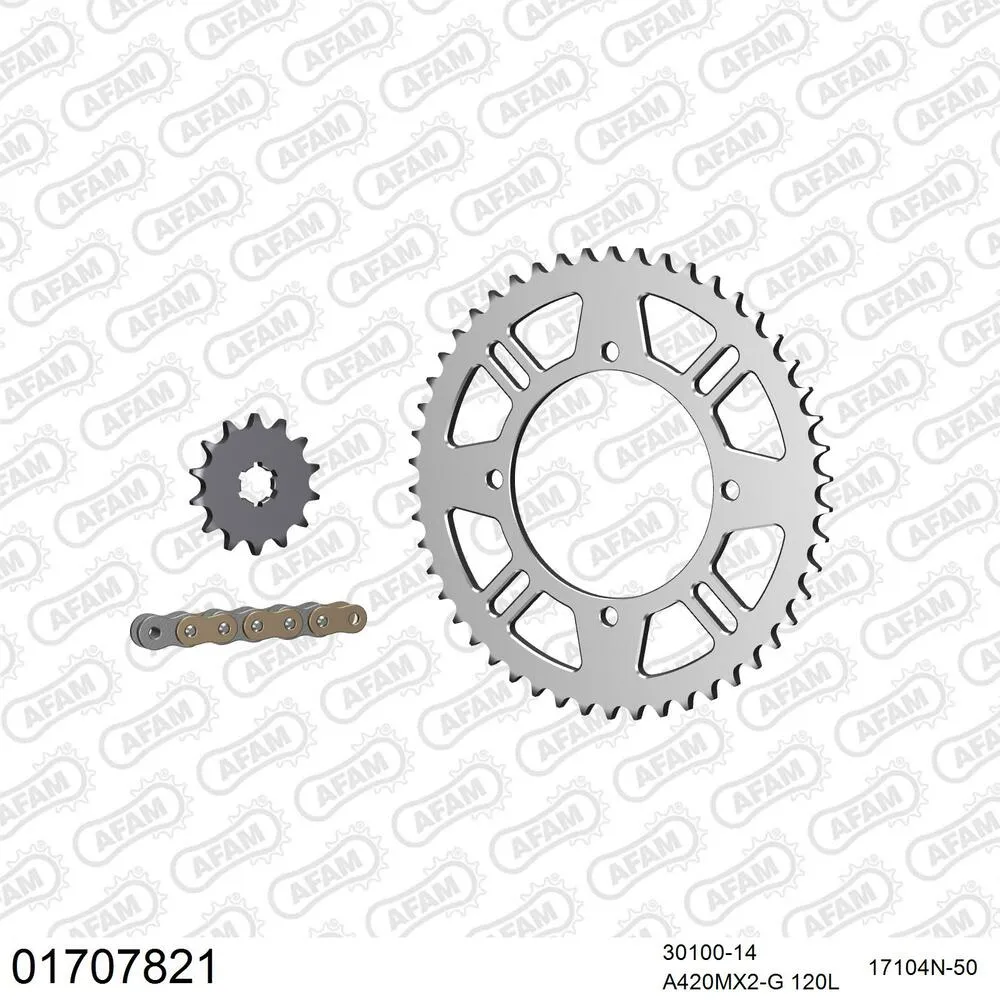 01707821 AFAM Kettensatz Aluminium 420 MX2-G 14x50 - Kawasaki KX 85 2003-21 - 01707821