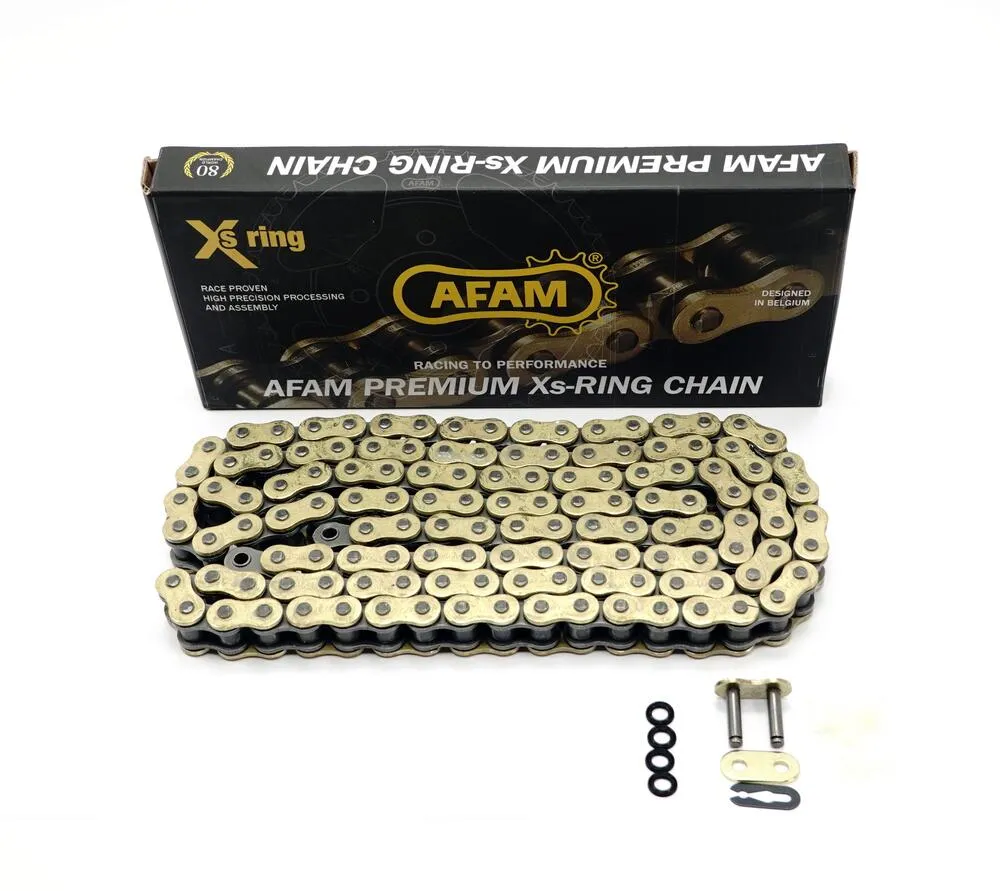 AFAM-Kette-XMR-G-428-XS-Ring-gold-schwarz AFAM Kette XMR2-G 428 XS-Ring gold-schwarz - 136 Glieder - Clip Schloß - Straße /Enduro