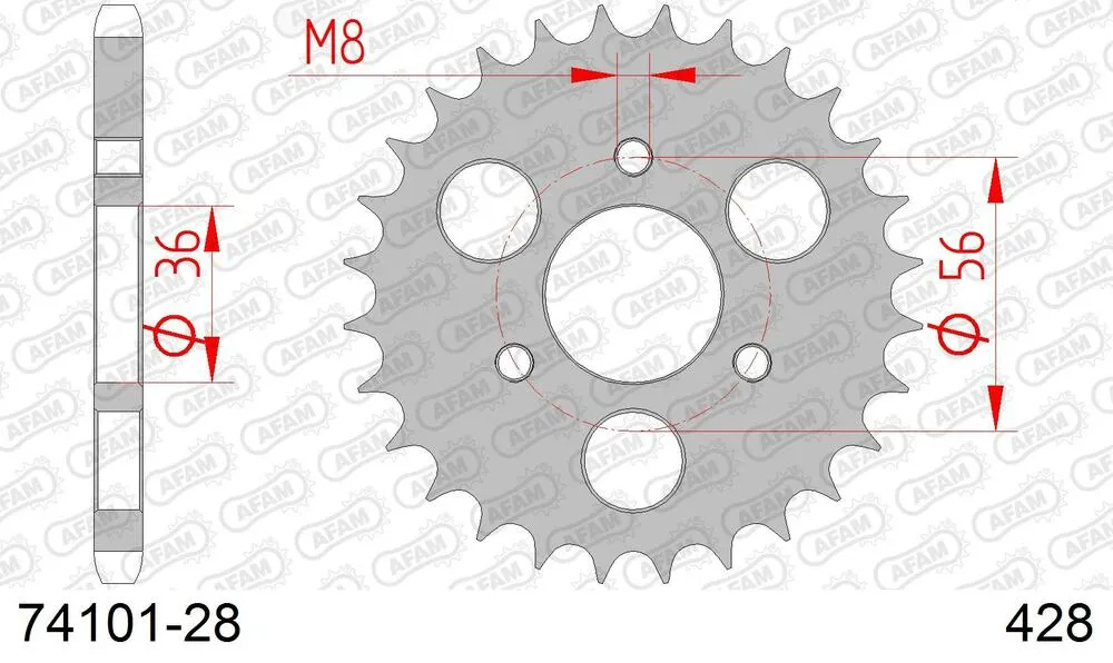 AFAM Kettensatz Stahl 428 R1-G 16x28 - Kymco KXR 50 Quad 2004-07 - 07401932