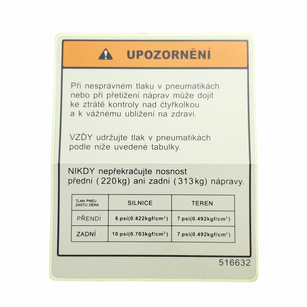 TGB LABEL, TIRE PRESSURE - 516632