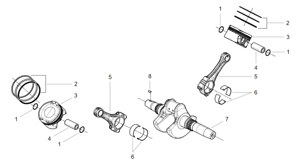 Kolben, Kurbelwelle, Pleul
