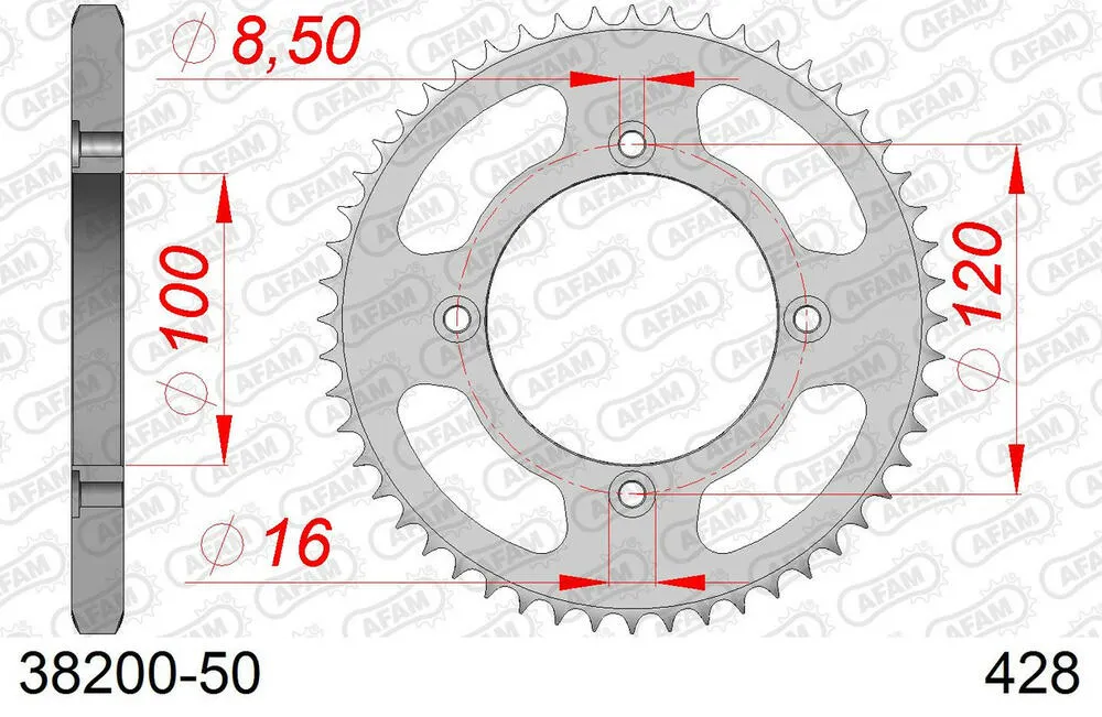 AFAM Kettensatz Stahl 428 R1-G 12x50 - Beta RR 50 Enduro 2005-11 - KIT108011