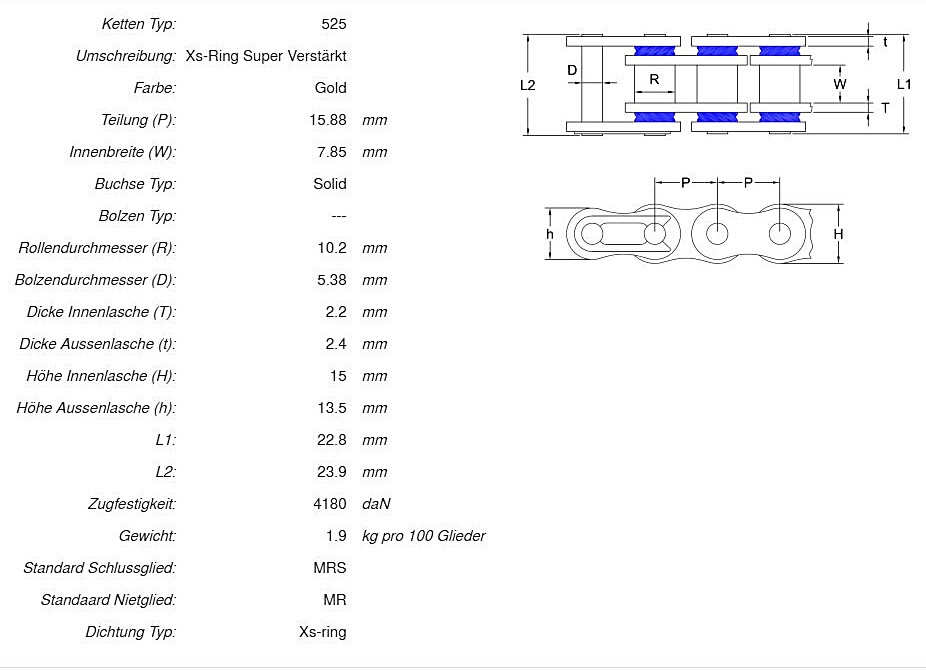 Afam_Ketten_Daten_A525XSR2_G AFAM Kettensatz Stahl 525 XSR2-G 17x43 - Suzuki GSX-R 750 2004-05