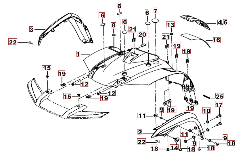 Frontverkleidung schwarz-matt / orange