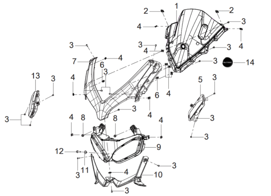 Verkleidung vorne, Scheinwerfer