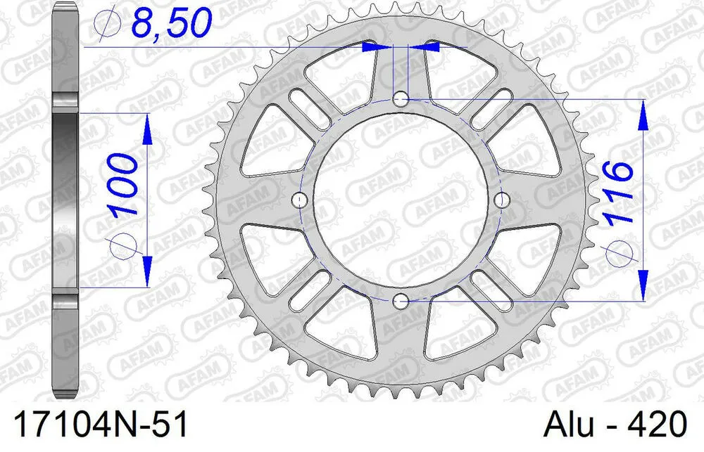 17104-N-51 AFAM Kettensatz Aluminium 420 MX2-G 13x51 - Suzuki RM 100 2003 - 01511800