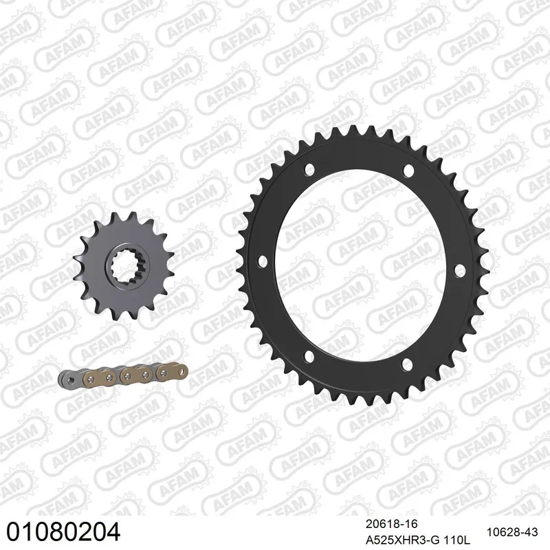 01080204 AFAM Kettensatz Stahl 525 XHR3-G 16x43 - Honda VFR 800 FA ABS 2014-19 - 01080204
