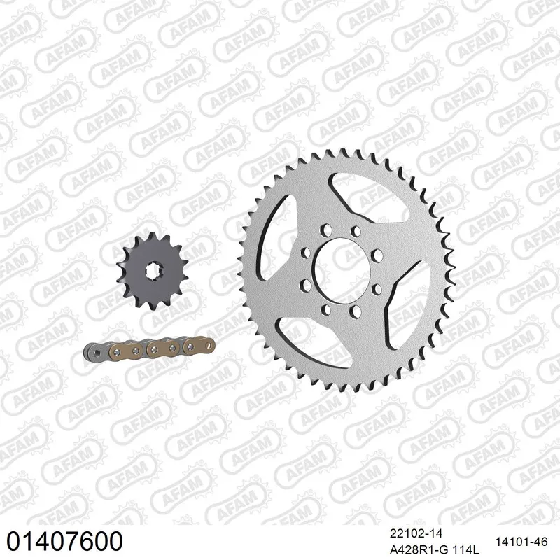 01407600 AFAM Kettensatz Stahl 428 R1-G 14x46 - Suzuki TS 80 ER 1981-84 - 01407600