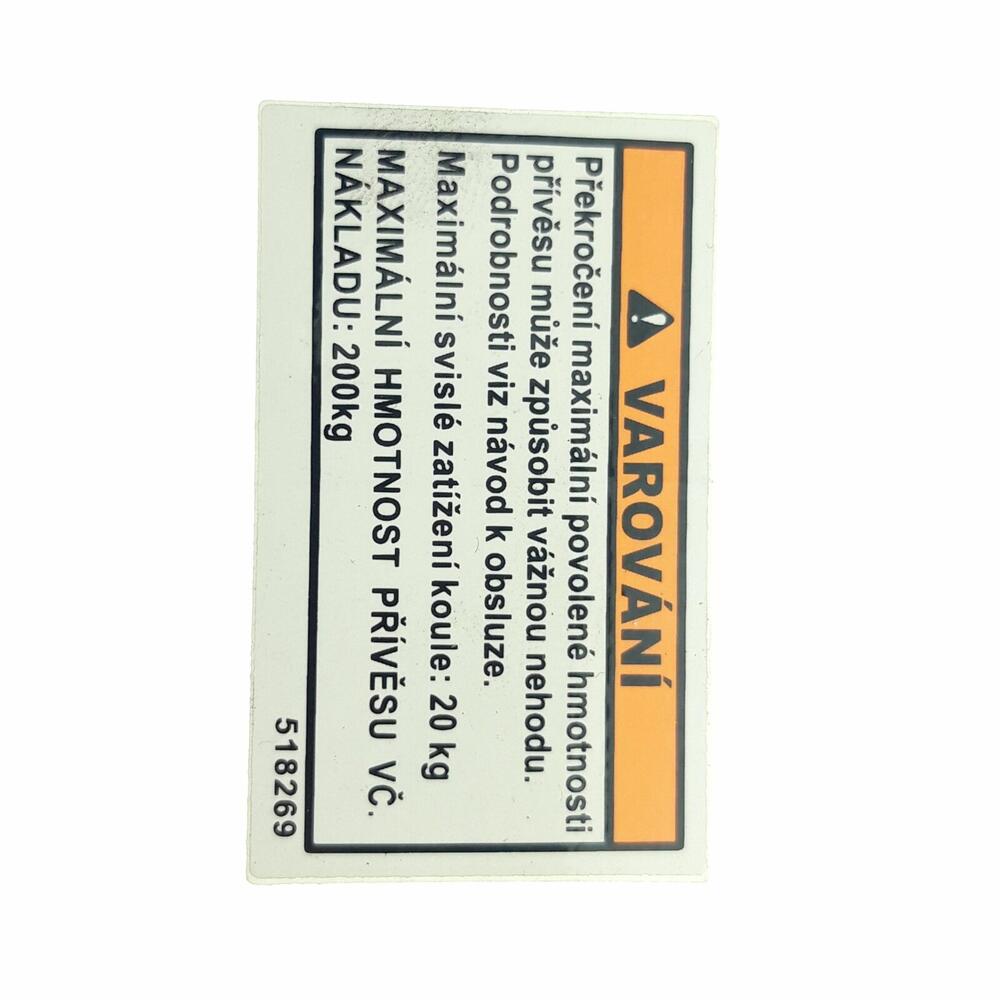 TGB LABEL, TOW CAPACITY - 518269