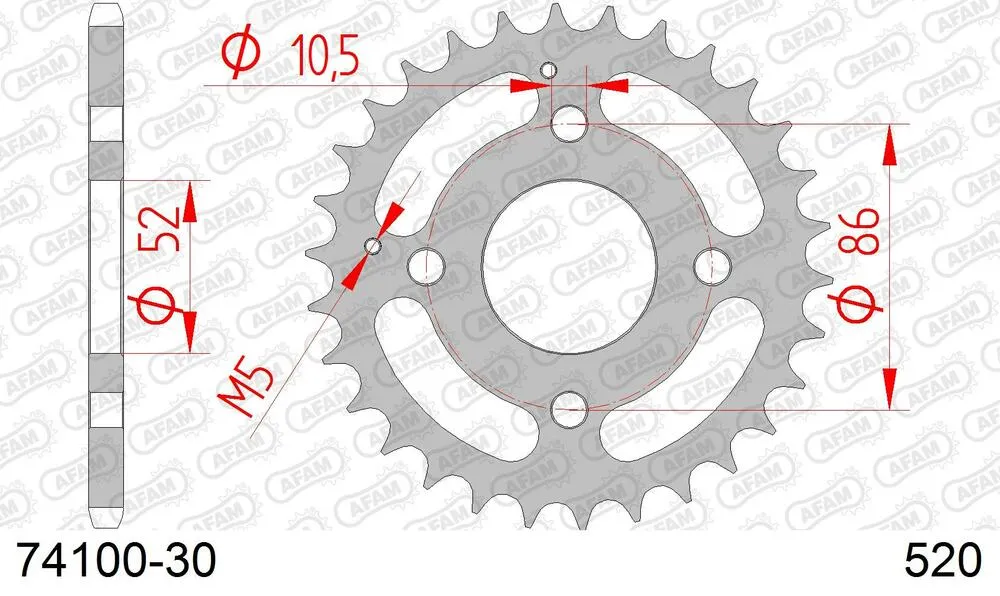 74100-30 AFAM Kettensatz Stahl 520 MR2-G 14x30 - Kymco MXer 50 2000-13 - KIT107741