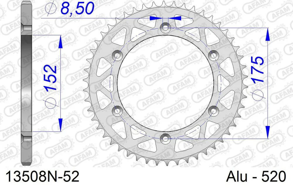 13508-N-52 AFAM Kettensatz Aluminium 520 XRR3-G 13x52 - Yamaha TT 250 R 1999-06 - 01326703