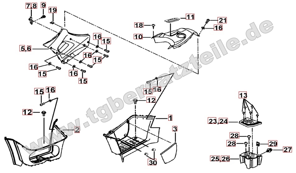 Fußstützen und Tankabdeckung
