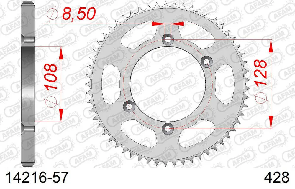 14216-57 AFAM Kettensatz Stahl 428 R1-G 14x57 - Suzuki DR-Z 125 L 2003-20 - 01413502