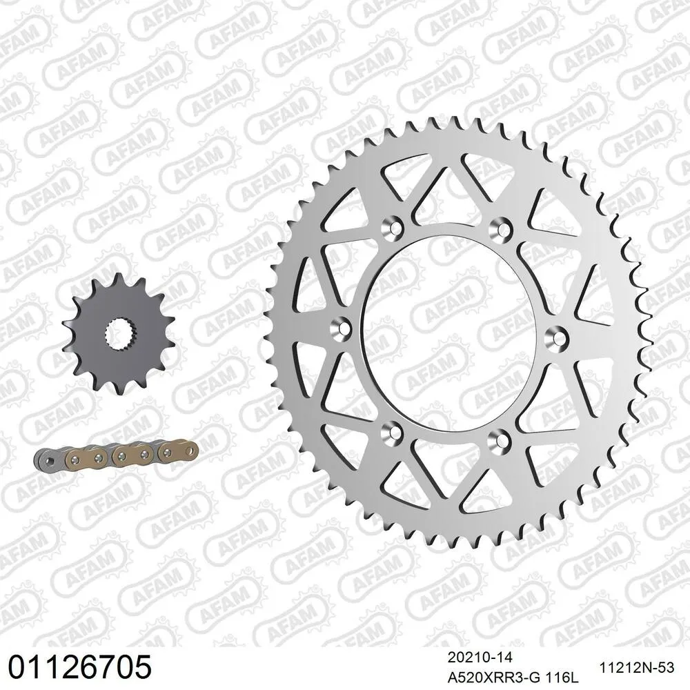 01126705 AFAM Kettensatz Aluminium 520 XRR3-G 14x53 - Honda CRF 250 X 2004-18 - 01126705