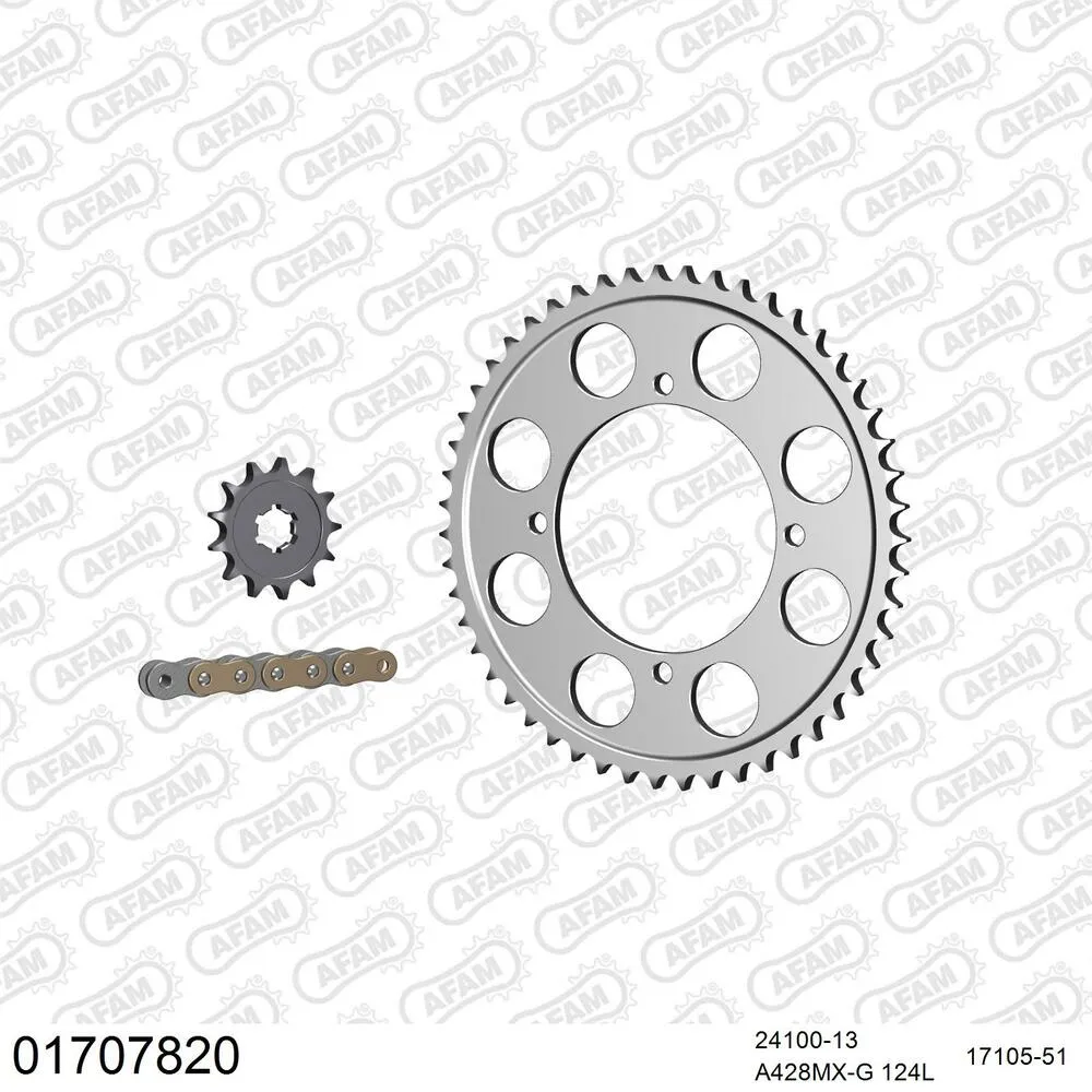 01707820 AFAM Kettensatz Aluminium 428 MX-G 13x51 - Kawasaki KX 80 1998-00 - 01707820