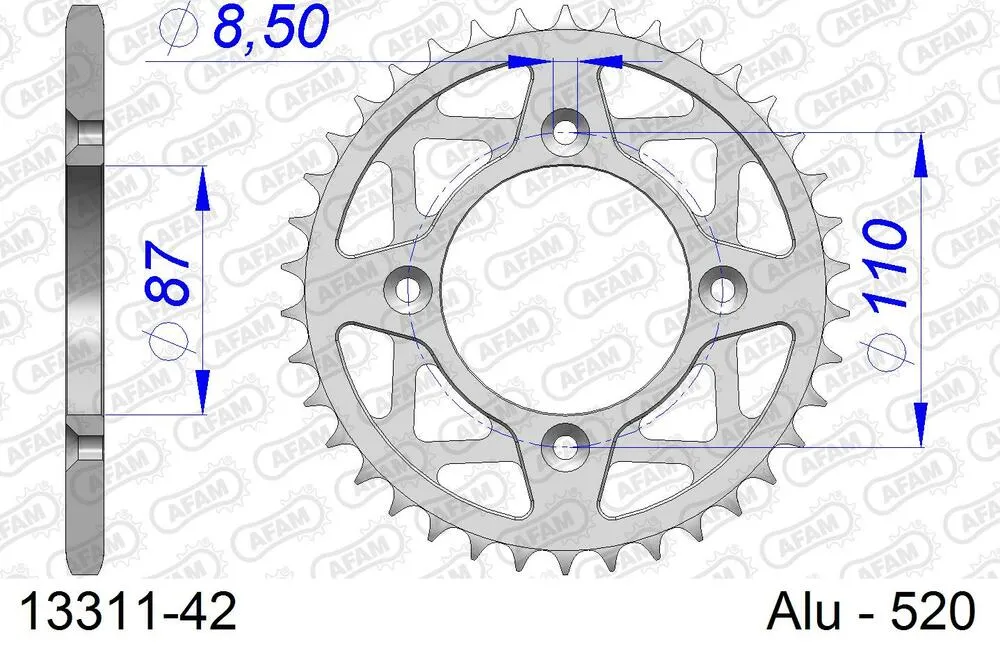 13311-42 AFAM Kettensatz Aluminium 520 MR2-G 12x42 - Yamaha TY 250 R 1984-87 - 01326677