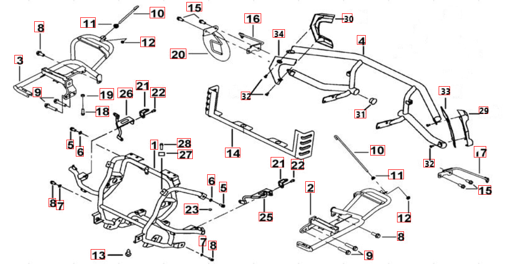 Sturzbügel vo. u. hi. - Fußstützen
