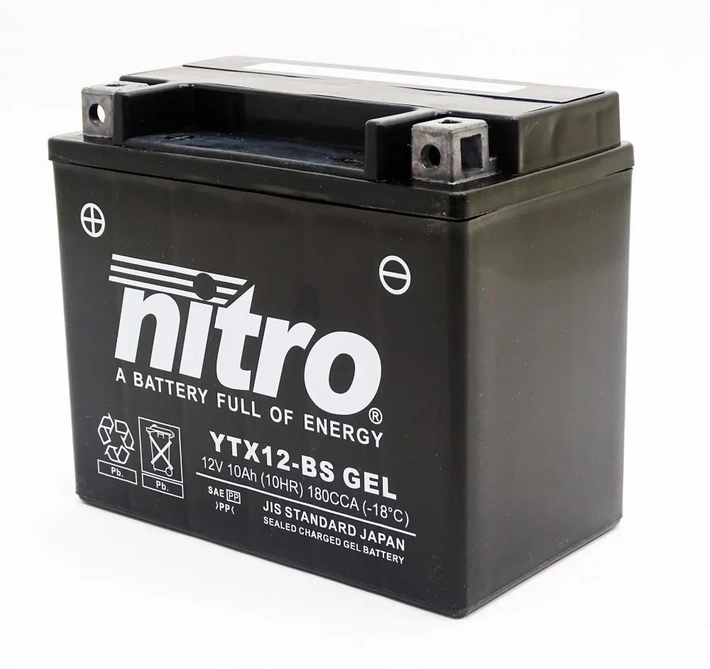 Nitro NTX12 SLA / YTX12-BS AGM Gel Batterie 12V 10AH - Einbaufertig (FTX12-BS)