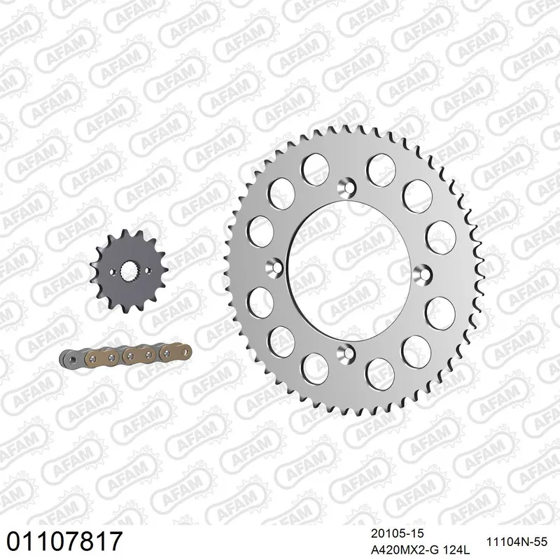 01107817 AFAM Kettensatz Aluminium 420 MX2-G 15x55 - Honda CR 85 RB 2005-07 - 01107817