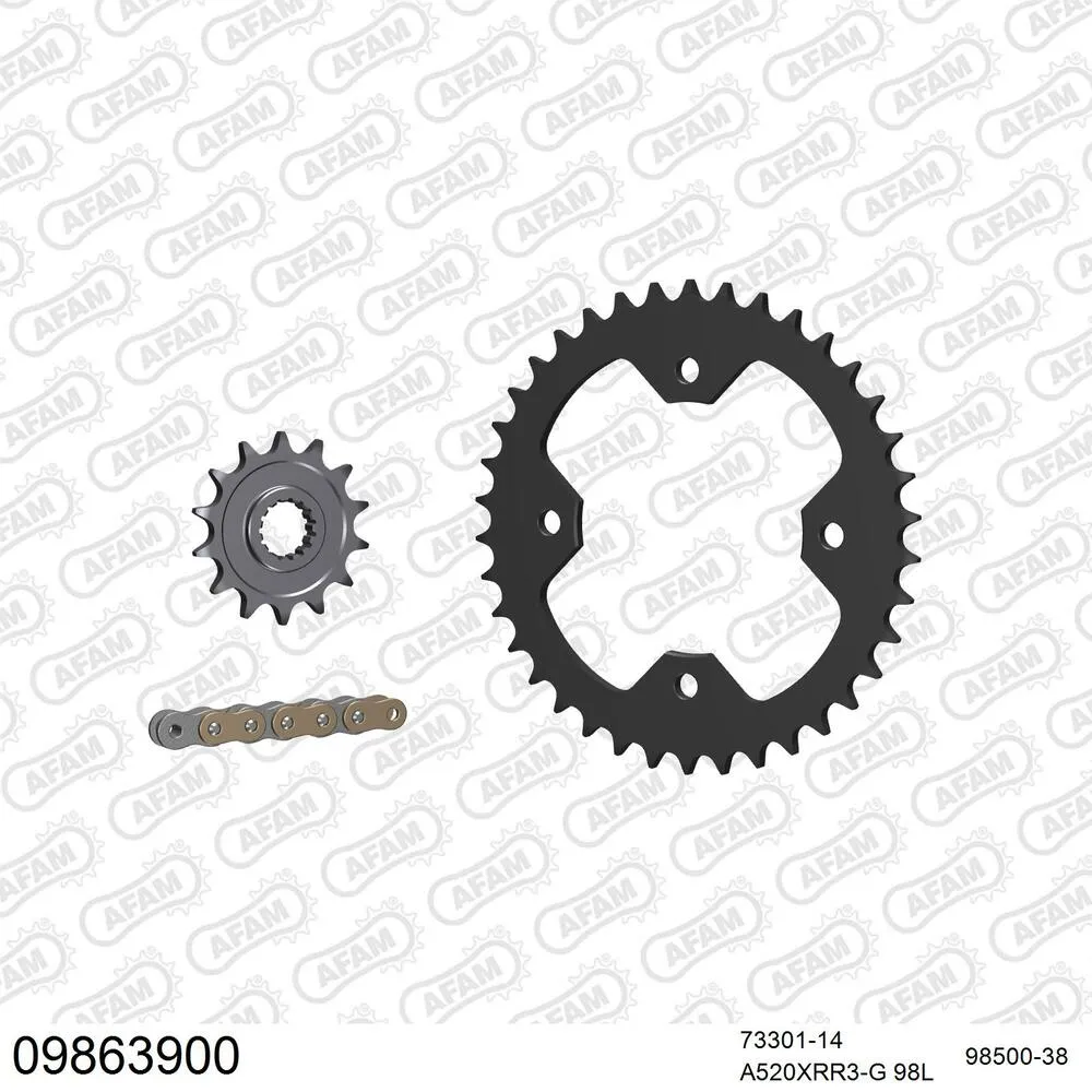 AFAM Kettensatz Stahl 520 XRR3-G 14x38 - Polaris 525 S Outlaw 2008-10 - 09863900