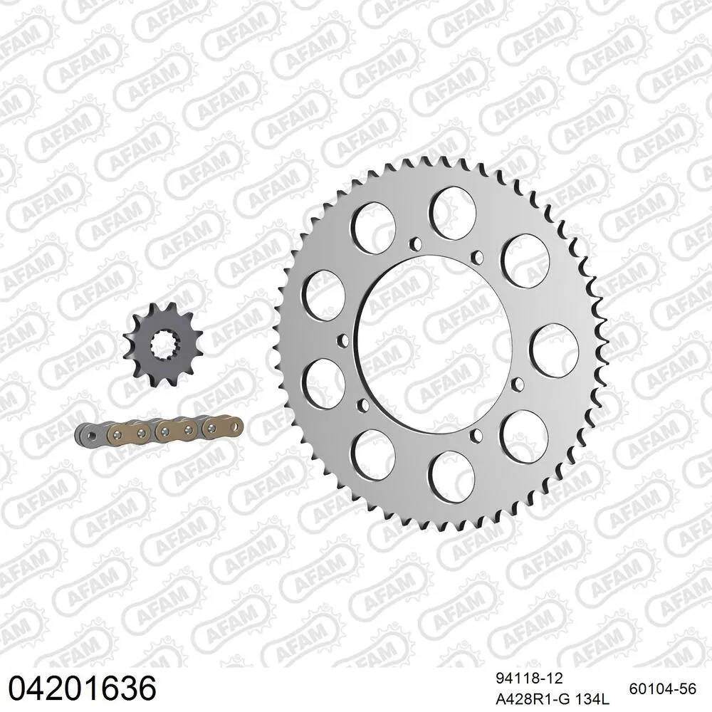 04201636 AFAM Kettensatz Aluminium 428 R1-G 12x56 - Sherco 50 Supermotard 2002-08 - 04201636