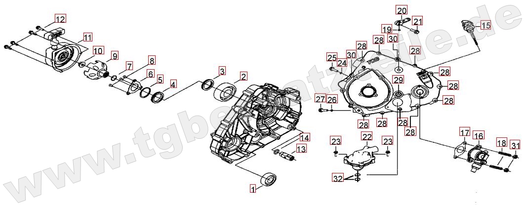 Wasserpumpe - Handstartereingriffsrad - Tachonatrieb