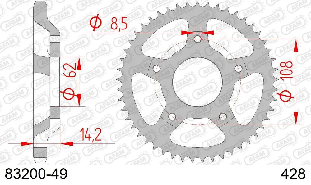 83200-49 AFAM Kettensatz Stahl 428 R1-G 16x49 - Mz (muz) RT 125 2001-07 - 08313600