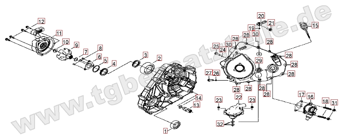 Wasserpumpe - Handstartereingriffsrad - Tachonatrieb