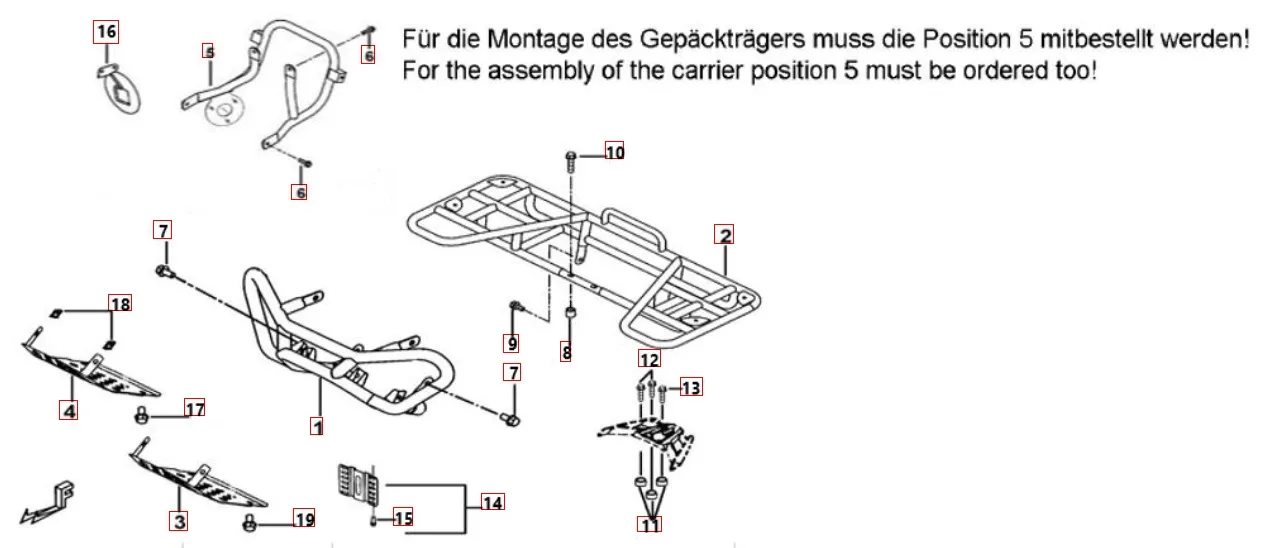 Gepäckträger hinten - Stoßstange vorne Gepäckträger hinten - Stoßstange vorne