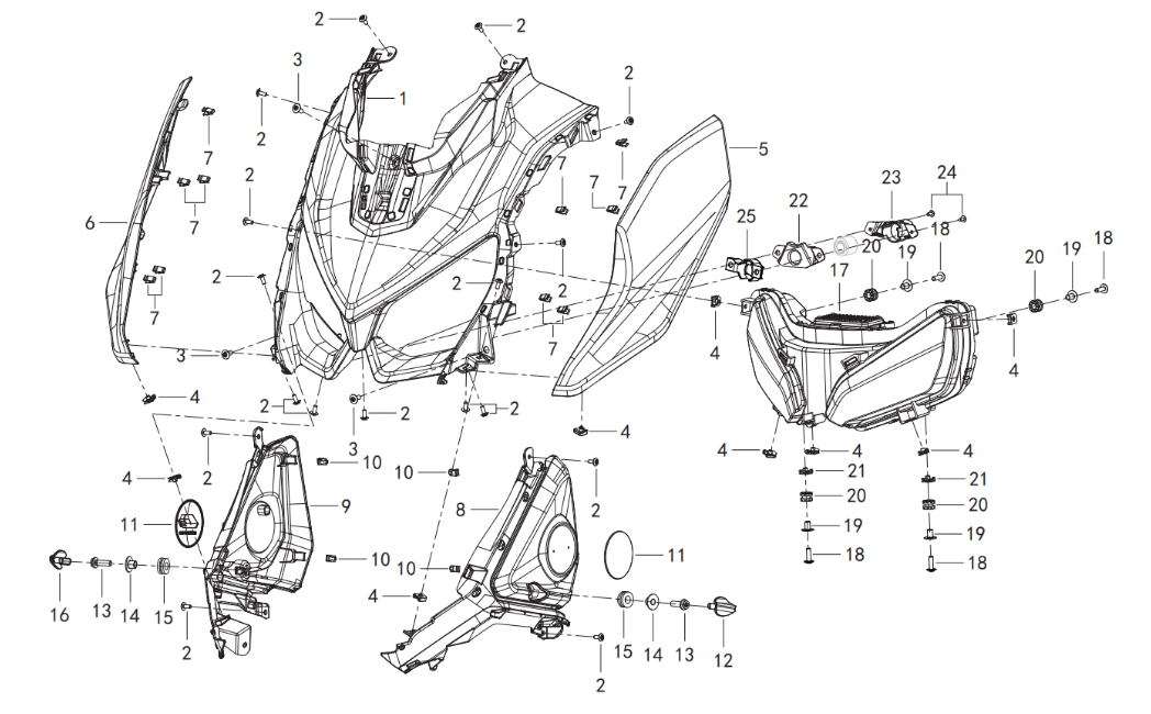 Scheinwerfer, Frontverkleidung