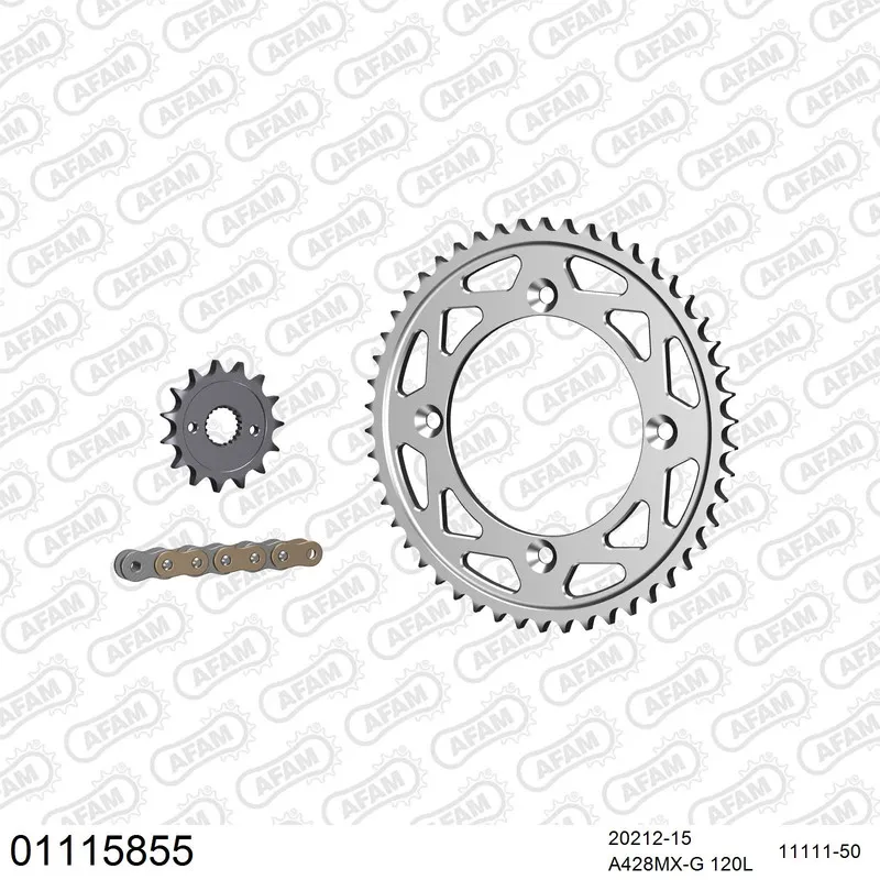 01115855 AFAM Kettensatz Aluminium 428 MX-G 15x50 - Honda CRF 150 R 2007-19 - 01115855